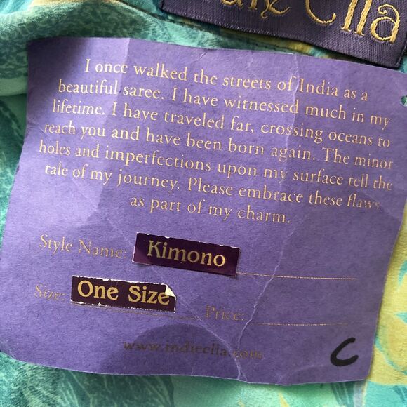 Indie Ella Silk Robe One Size Blue Green Boho Floral Beaded Sequined Kimono - Picture 7 of 16